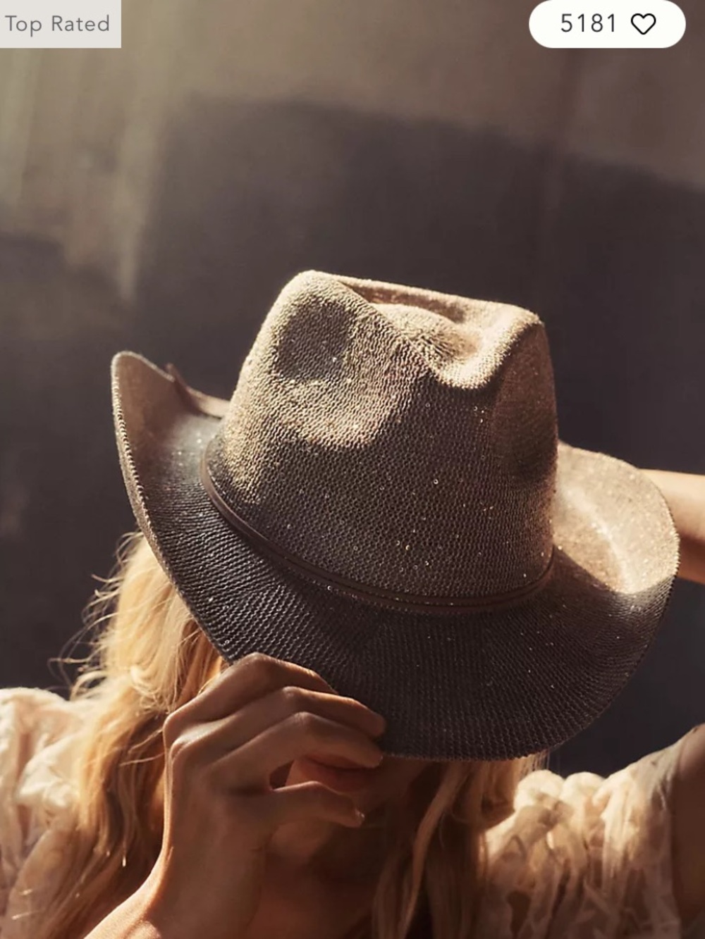 Anthropologie Sparkly Sequined Cowgirl Hat in Golden Tan